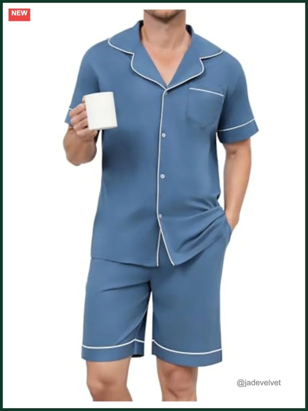 Men's Short Sleeve Pajama Set Classic Button Down Cotton Spandex Sleepwear